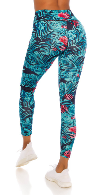 hoge taille leggings met tropic-print blauw